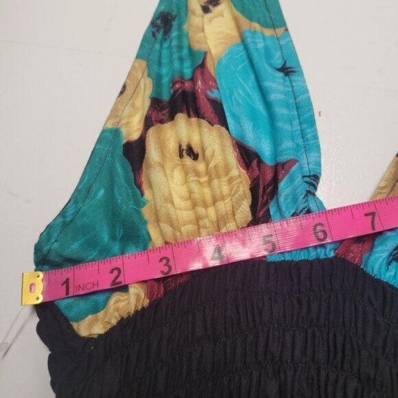 Halter Colorful Dress Summer Halter Dress in Blue, Green and Tan Floral Print - Picture 7 of 15